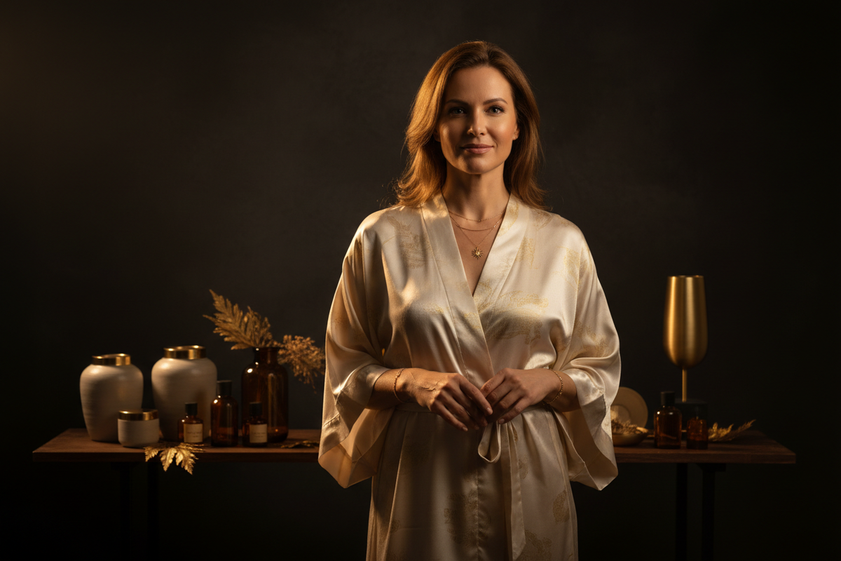 Confident woman in soft gold light representing cultivating body positivity and self-confidence