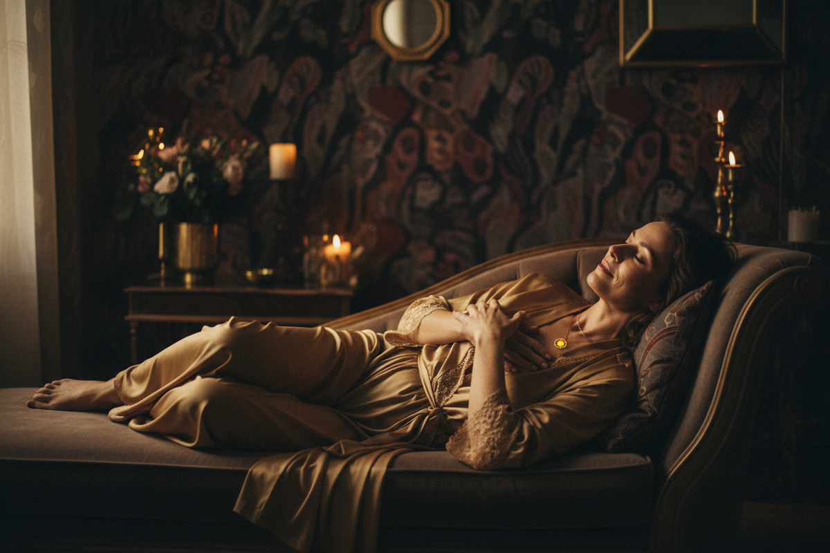 Woman relaxing in golden light representing embracing pleasure as a pathway to mental health