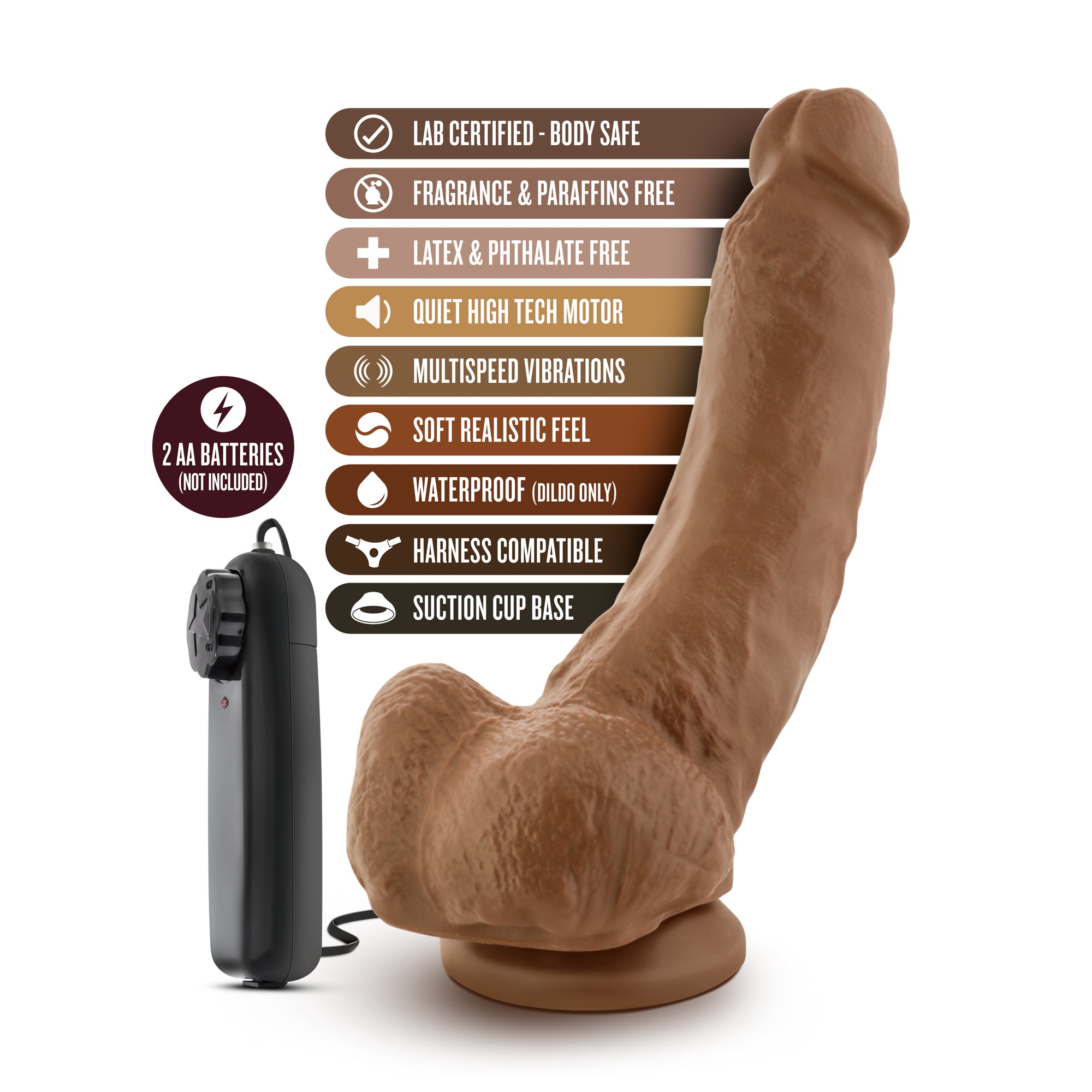 Coverboy The Boxer 9" Vibrating Dildo - Mocha