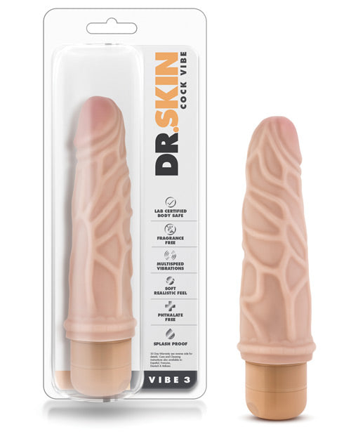 Dr. Skin Vibe 3 - 7.25" Vibrating Dildo - Beige