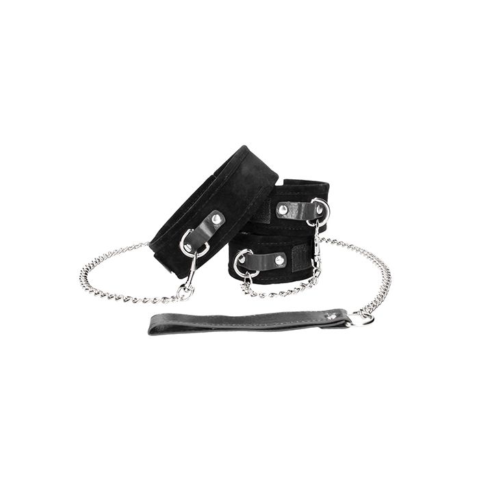 Black & White Velcro Collar Leash & Hand Cuffs - Black