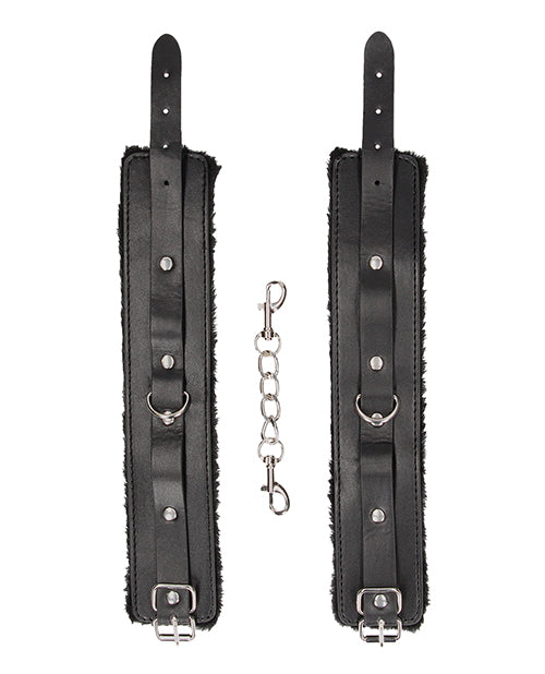 Black & White Plush Leather Ankle Cuffs - Black