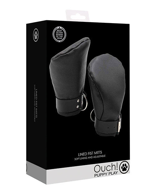 Ouch Puppy Play Lined Fist Mitts - Black