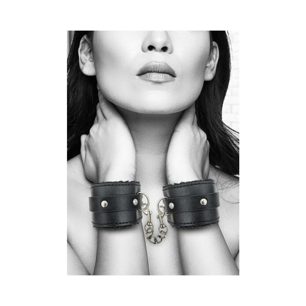 Ouch Plush Bond Leather Hand Cuffs Blk