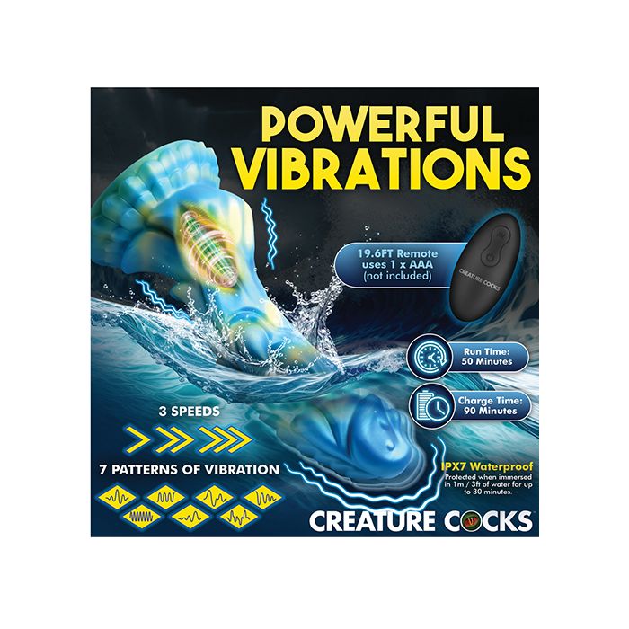 Creature Cocks Sea Stallion Vibrating Dildo - Blue/Yellow