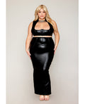 Plus Size Stretch Faux Leather Black Bra & Skirt Set 1X