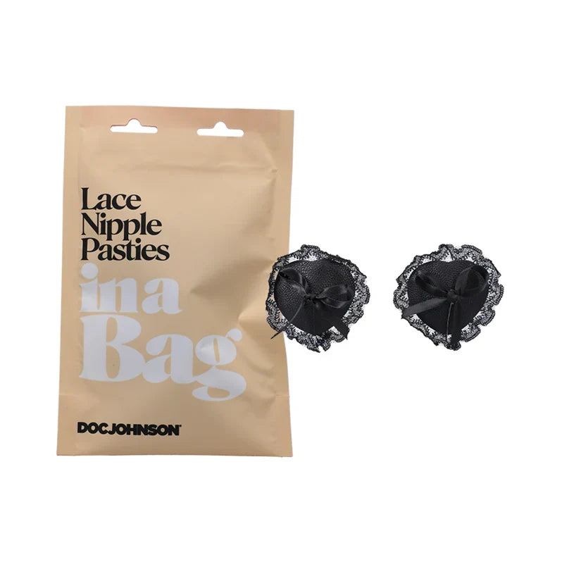 Doc Johnson Faux Leather Lace Nipple Pasties In A Bag