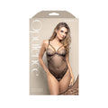 Opulence Crotchless Pearl Cage Neckline Teddy with Adjustable Pearl G-String (Black, S/M)