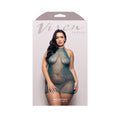 Vixen Halter Tie Dress Lace Fishnet (Dark Teal, Queen)