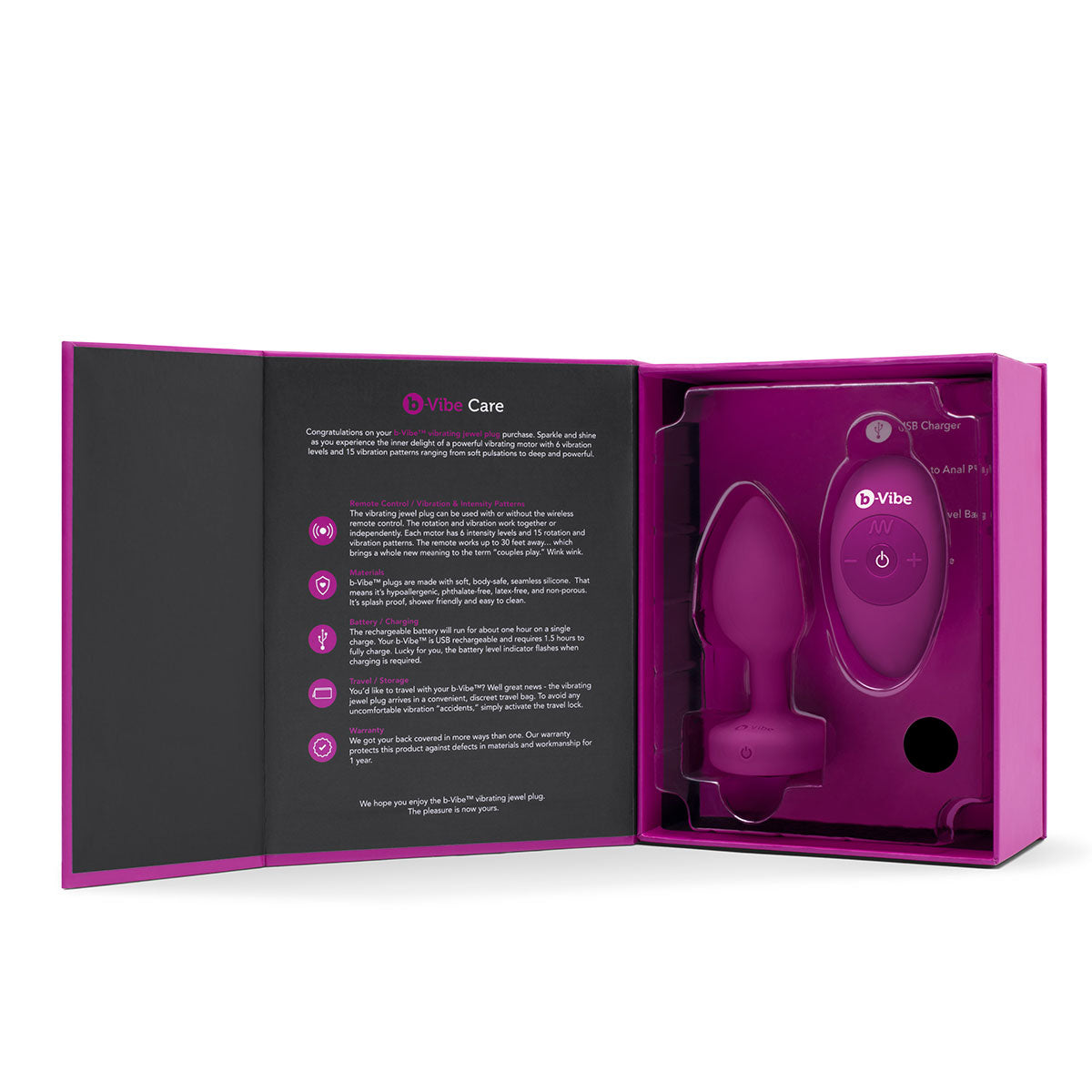 b-Vibe Vibrating Jewel Plug S/M - Fuchsia