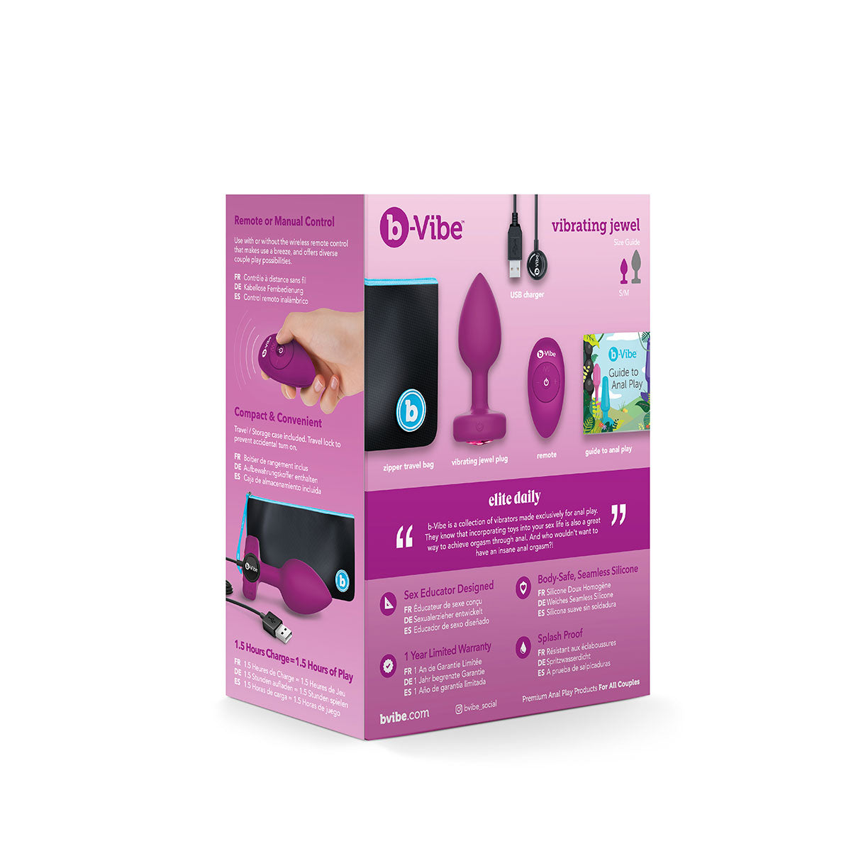 b-Vibe Vibrating Jewel Plug S/M - Fuchsia