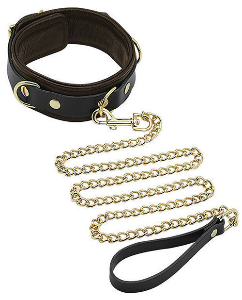 Spartacus Brown Leather BDSM Collar & Leash Set