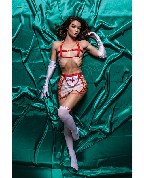 Role Play Naughty Nurse Costume Red & White S/M
