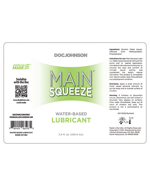 Main Squeeze Water Based Lube - 3.4 oz