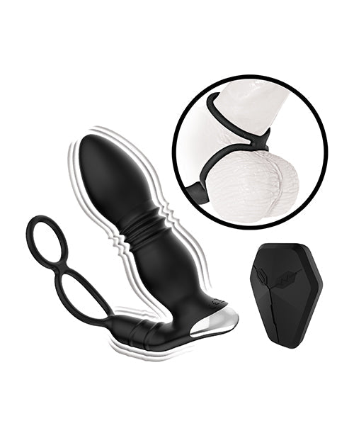 Ass-station Thrusting Anal Plug Cock & Ball Ring - Black