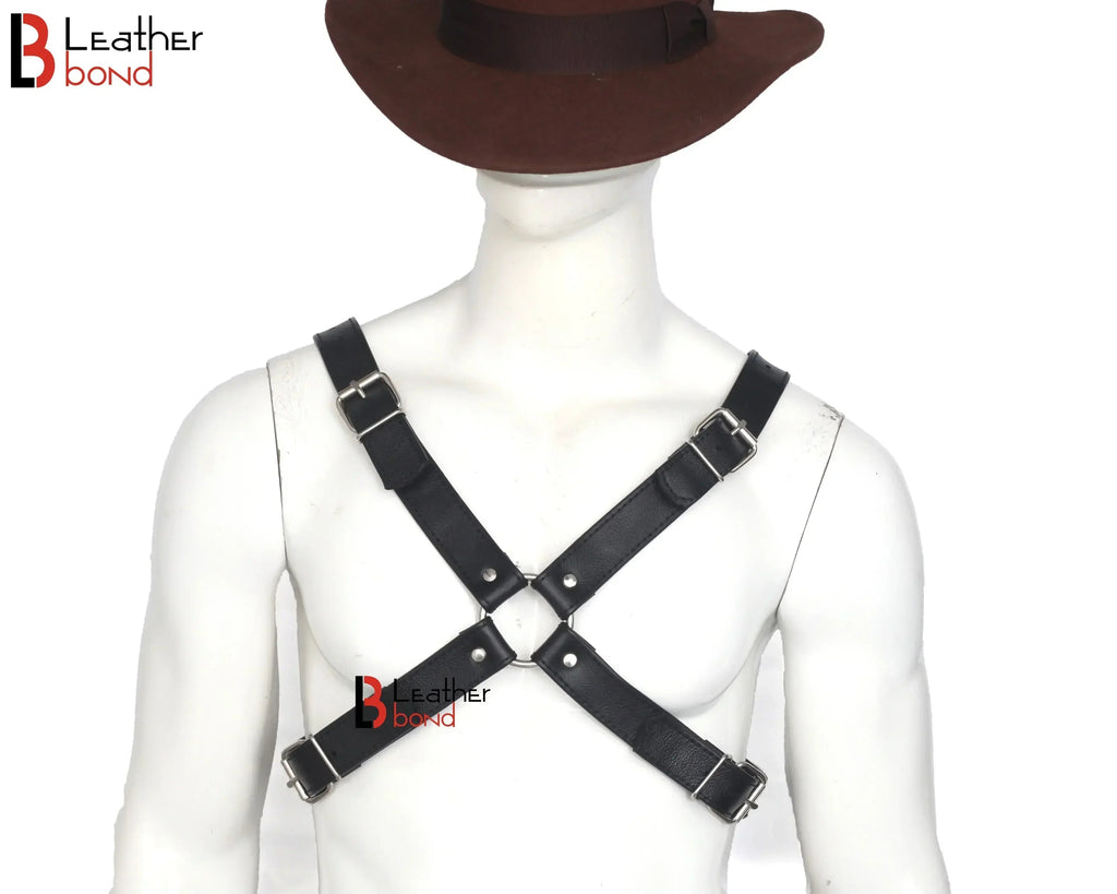 Double Folded Real Cowhide Leather Harness for Men Cross Shape Chest & Shoulder Harness | Fetish Wear