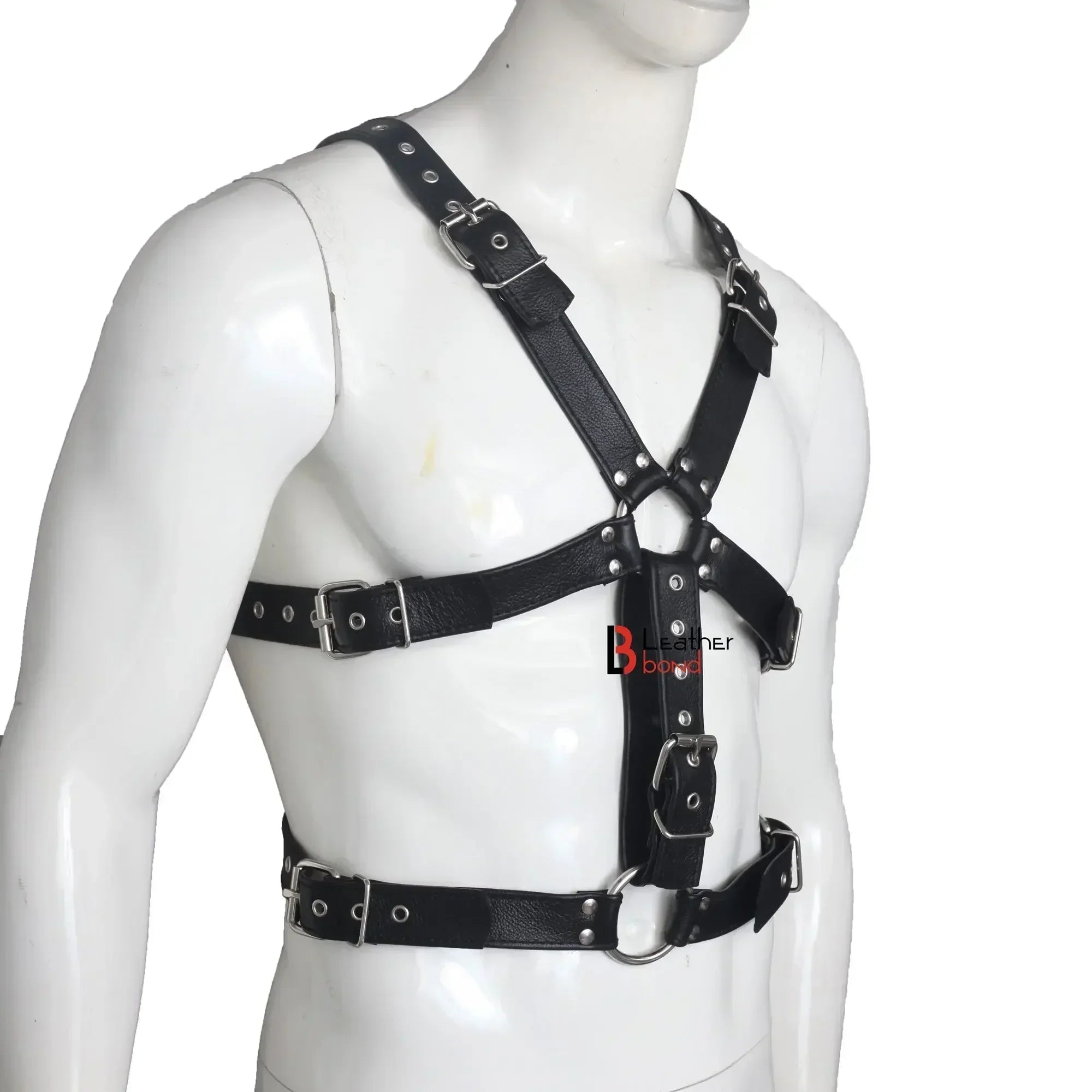 Double Folded Real Cowhide Leather Harness Men Chest & Shoulder Male Fetish Wear Harness