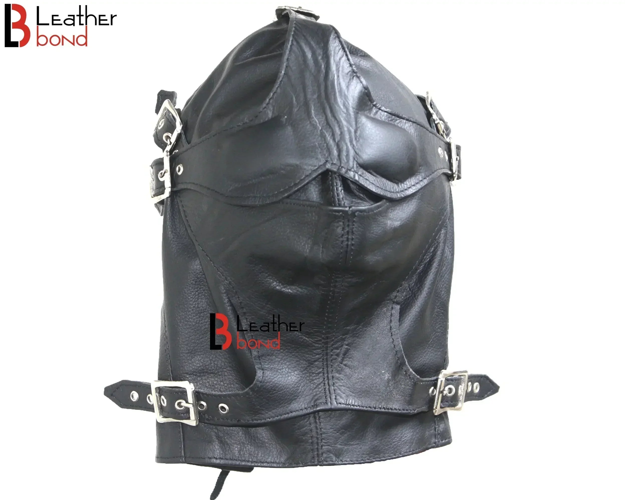 Cowhide Leather Mask Hood Removable Blindfold & Mouth Cover | Sensory Deprivation Hood & Costume Gear