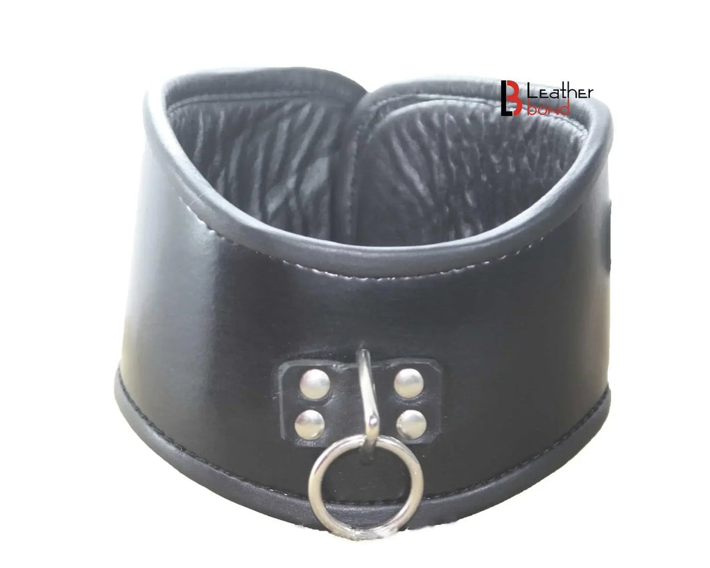 Cowhide Leather Curved Posture Neck Collar BDSM Collar & Wrist Restraints Set