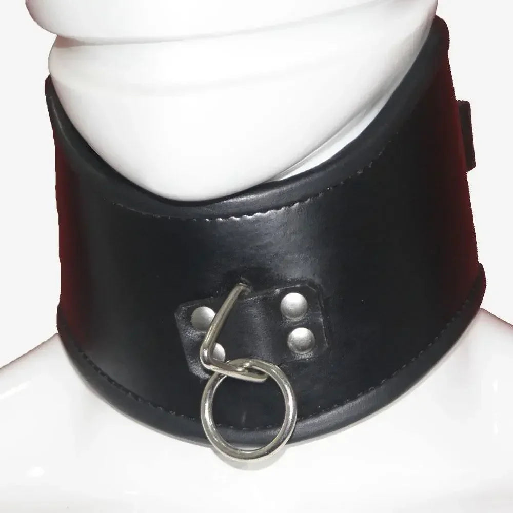 Cowhide Leather Curved Posture Neck Collar BDSM Collar & Wrist Restraints Set