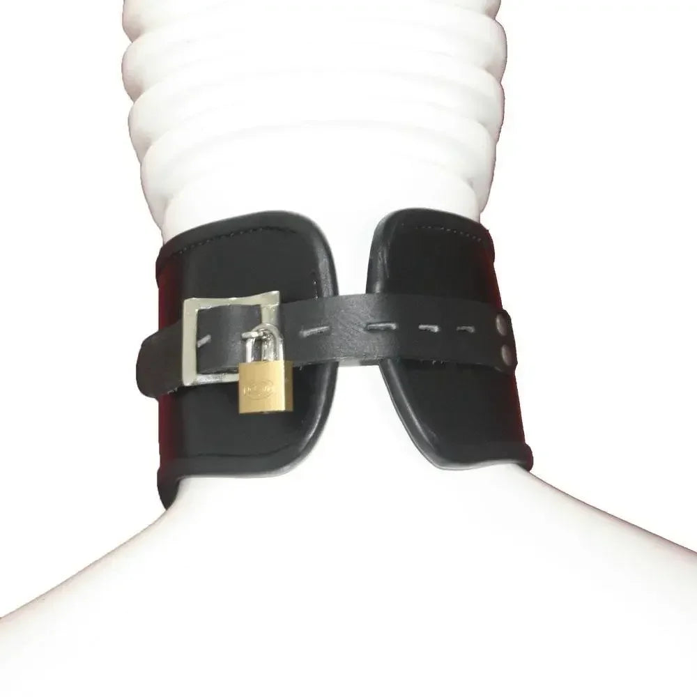 Cowhide Leather Curved Posture Neck Collar BDSM Collar & Wrist Restraints Set