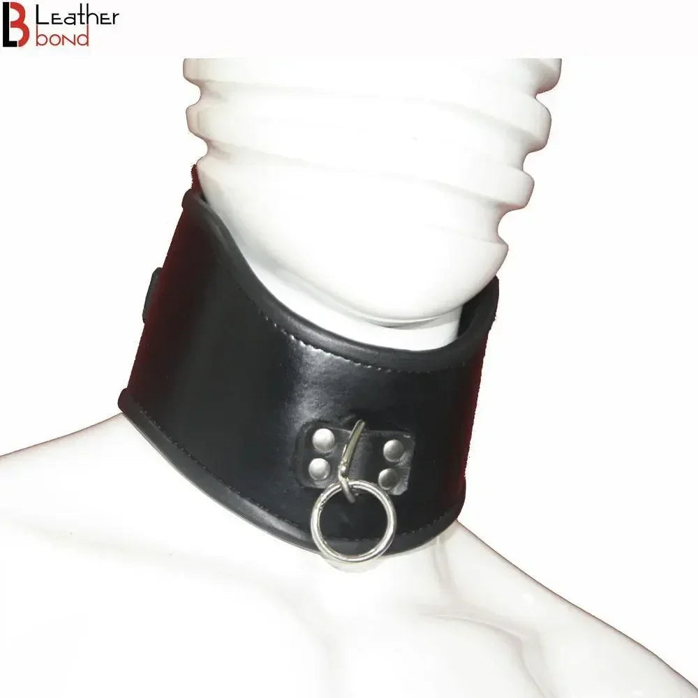 Cowhide Leather Curved Posture Neck Collar BDSM Collar & Wrist Restraints Set