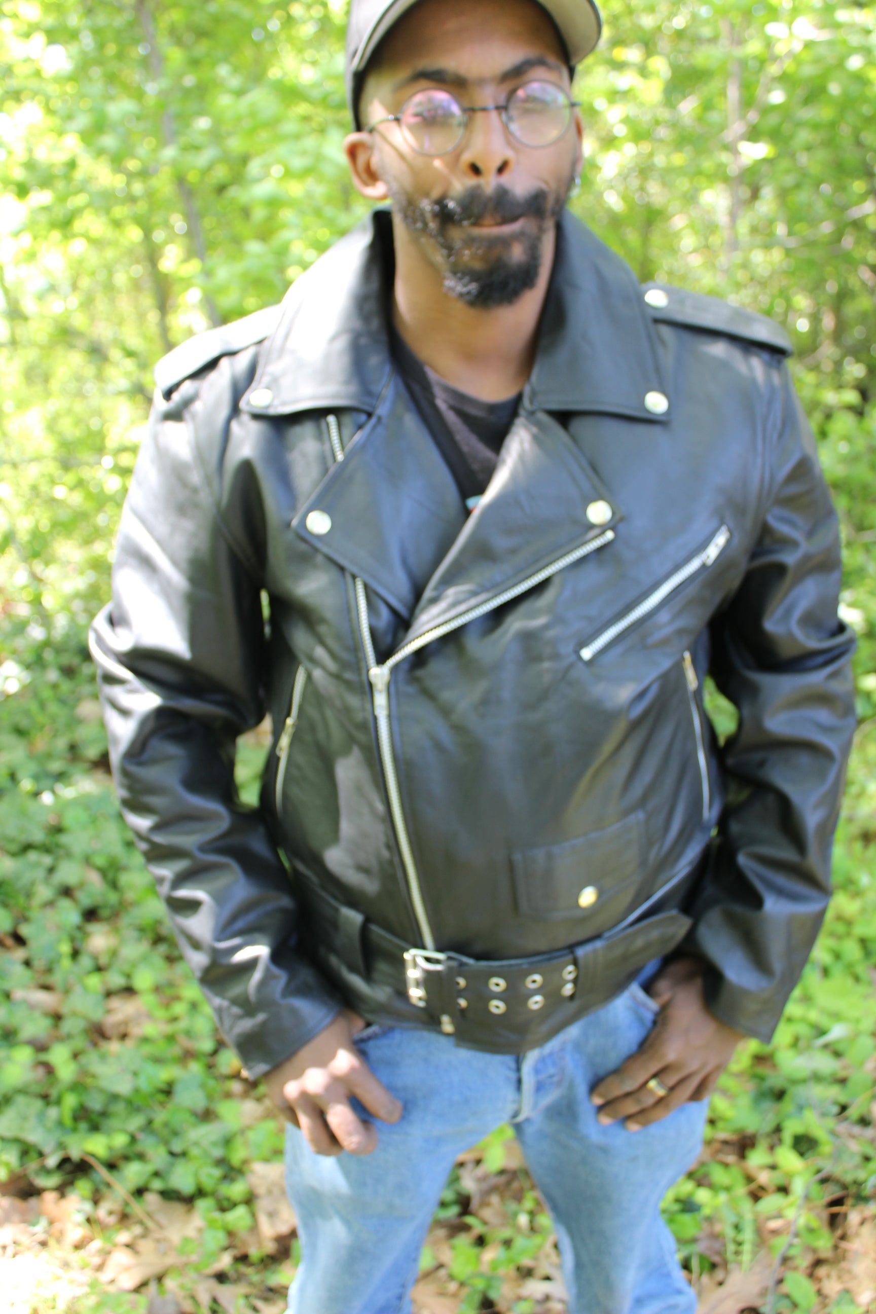 Otter and Fox Leather Biker Jackets in Classic Black