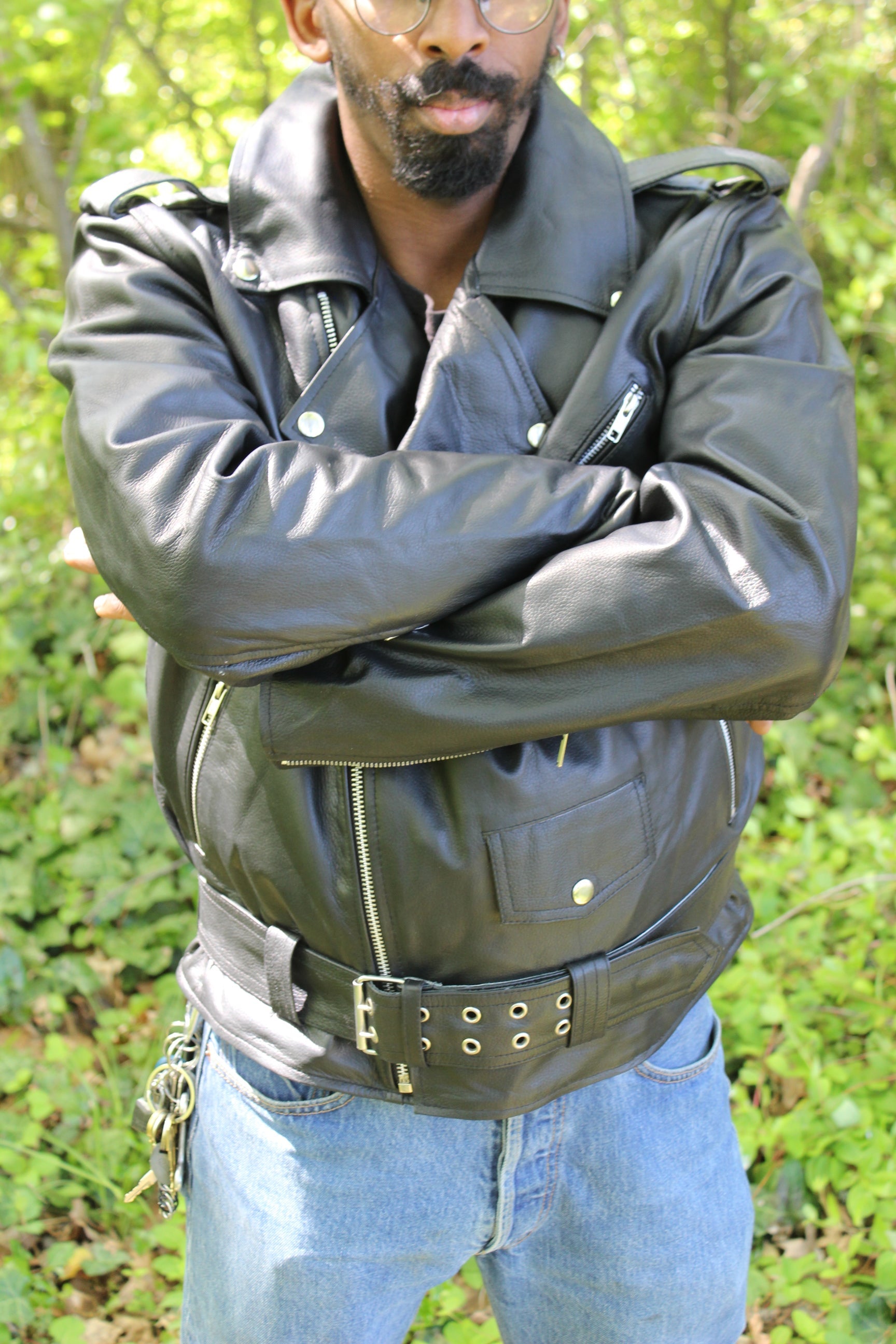 Otter and Fox Leather Biker Jackets in Classic Black