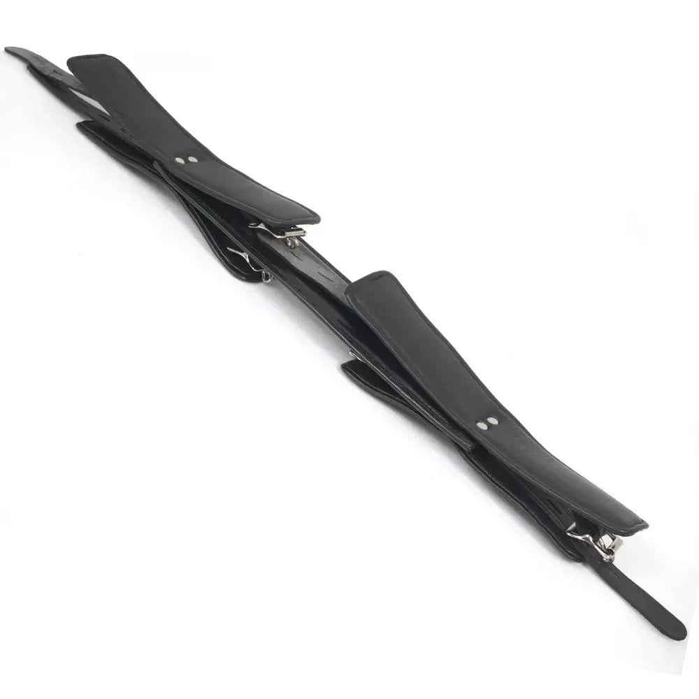 Real Cowhide Leather Padded Wrist & Ankle Cuffs Adjustable Spreader Bar BDSM Restraint Set