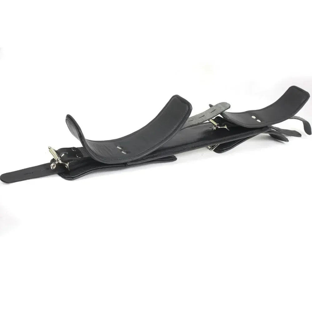 Real Cowhide Leather Padded Wrist & Ankle Cuffs Adjustable Spreader Bar BDSM Restraint Set