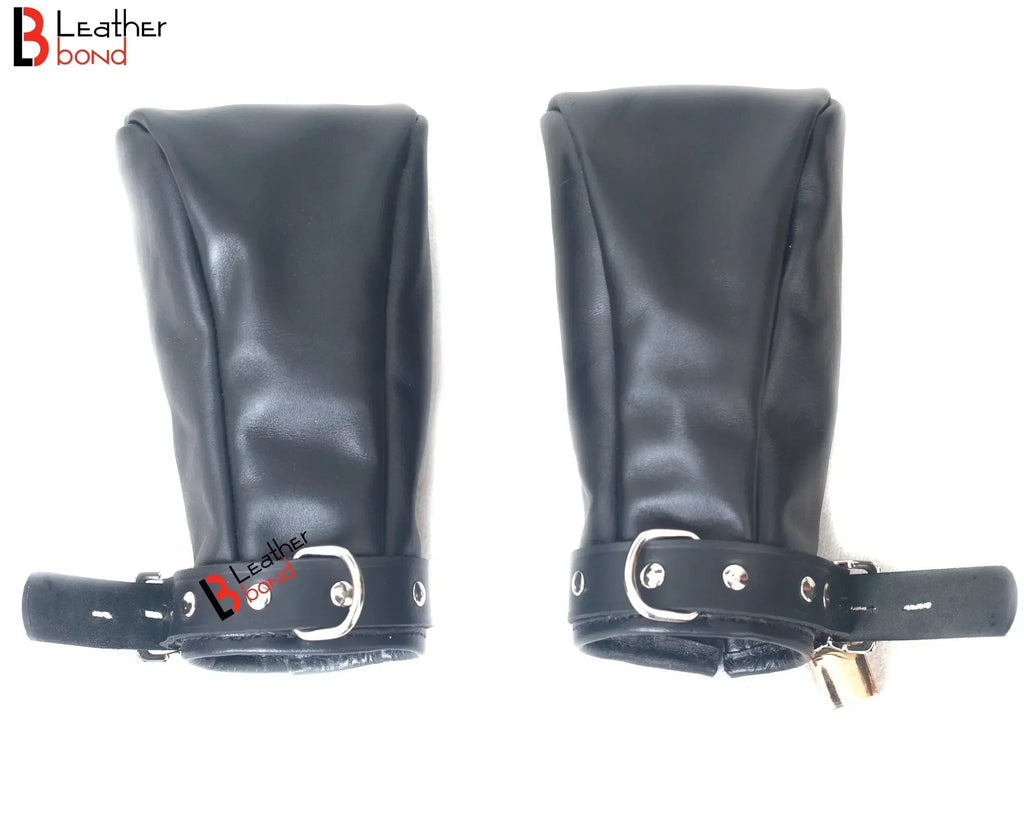 Real Cowhide Leather Fist Mitts Lockable Restraint Bondage Paw Gloves | Black, Red & Purple