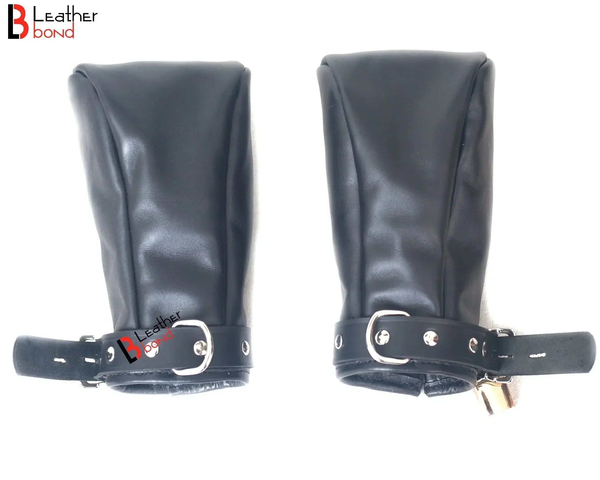 Real Cowhide Leather Fist Mitts Lockable Restraint Bondage Paw Gloves | Black, Red & Purple