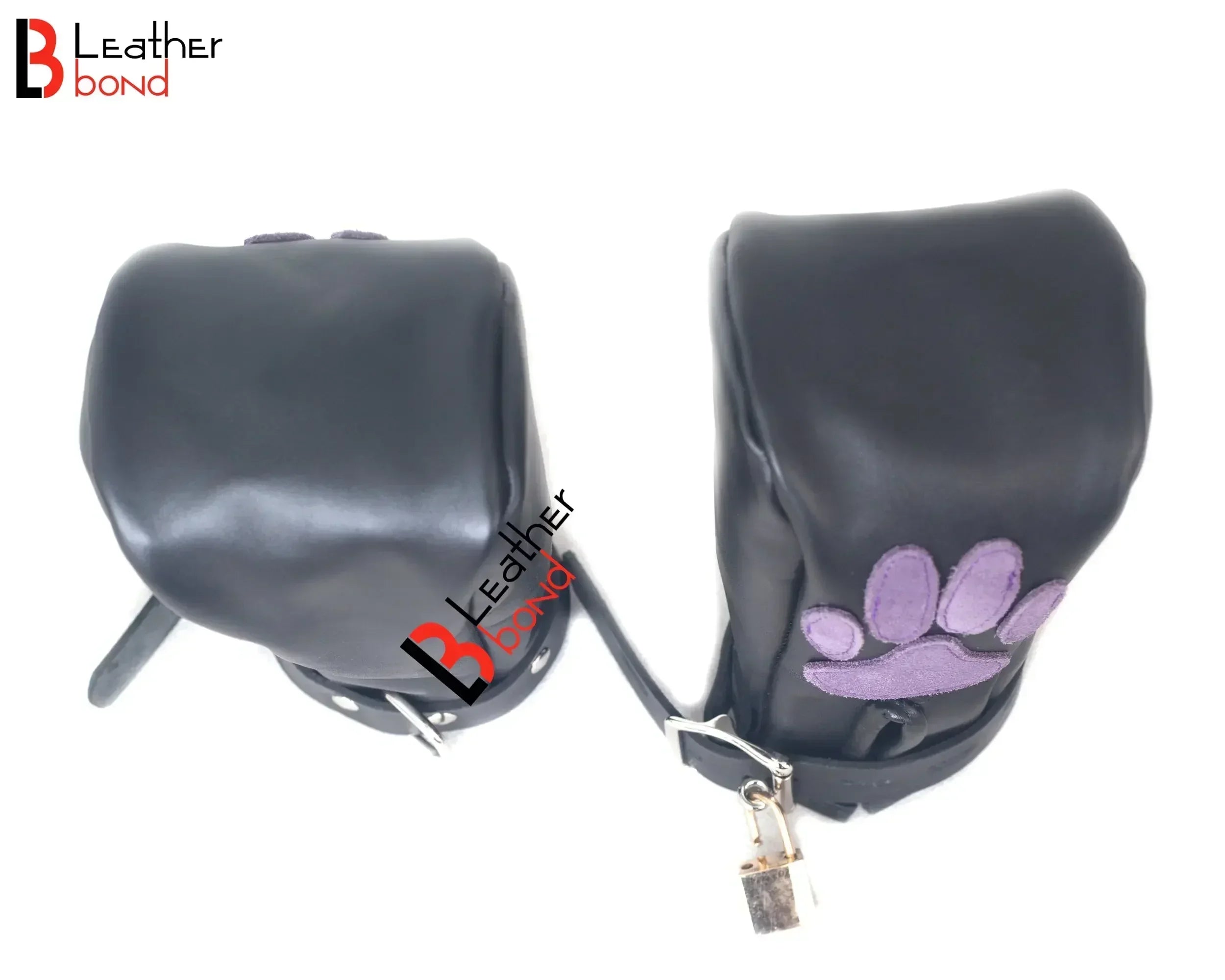 Real Cowhide Leather Fist Mitts Lockable Restraint Bondage Paw Gloves | Black, Red & Purple