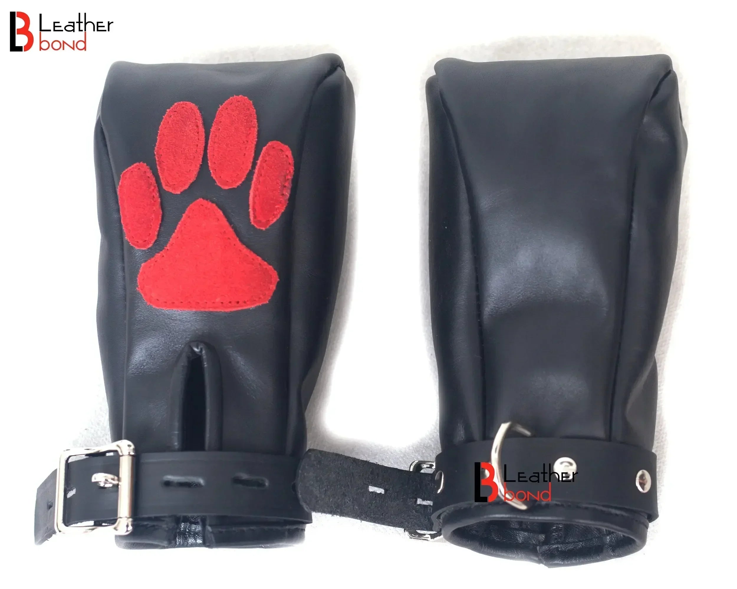 Real Cowhide Leather Fist Mitts Lockable Restraint Bondage Paw Gloves | Black, Red & Purple