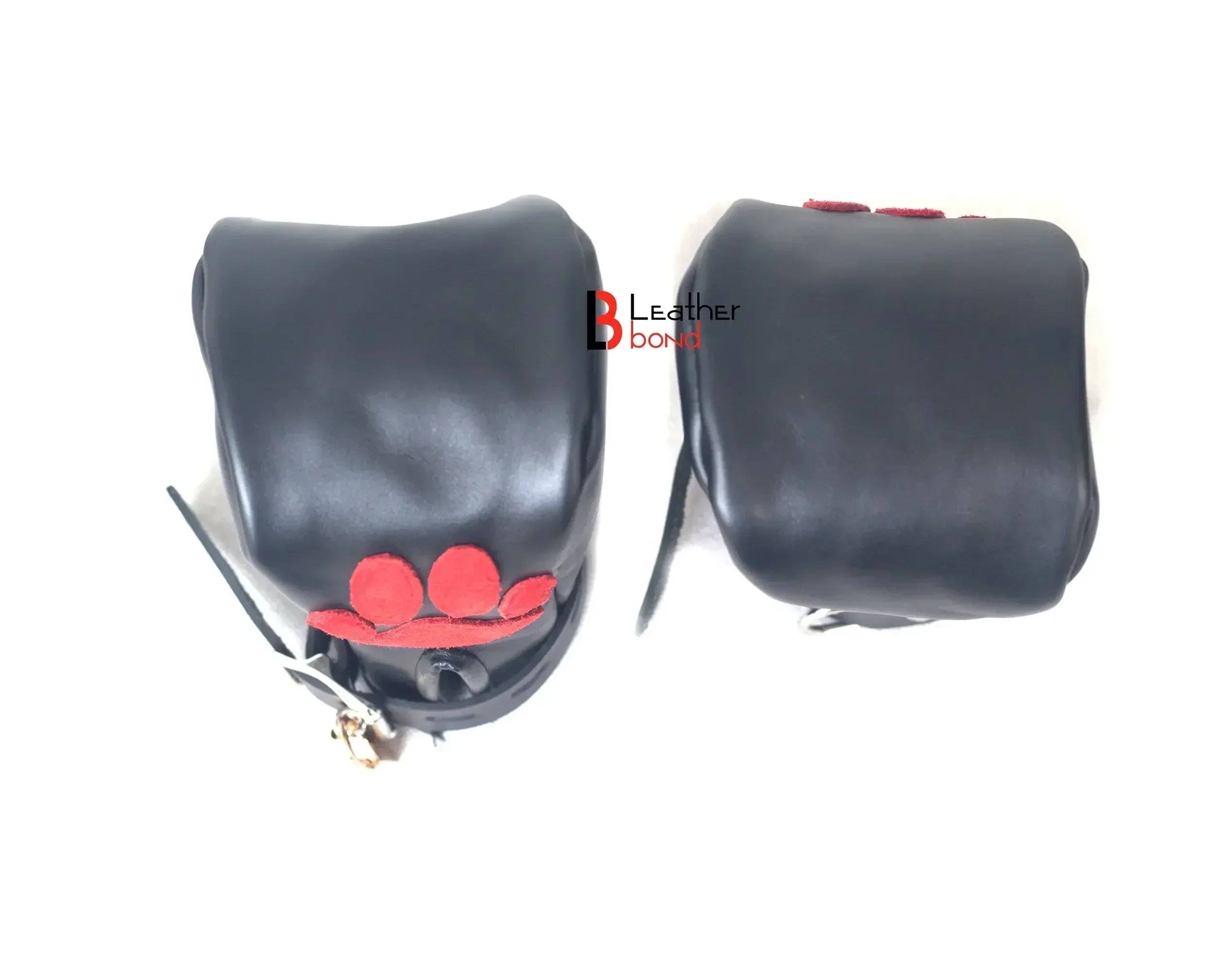 Real Cowhide Leather Fist Mitts Lockable Restraint Bondage Paw Gloves | Black, Red & Purple