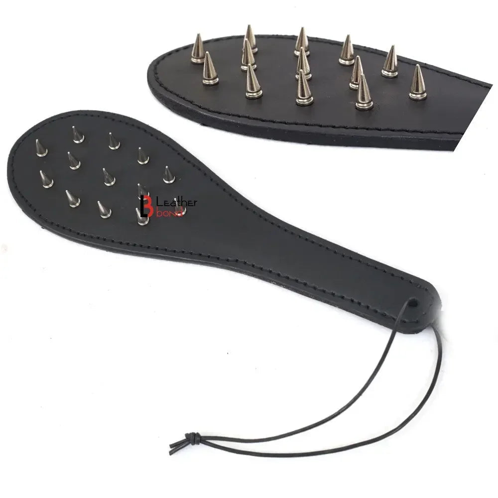 Real Cow Hide Belting Leather Paddle Slapper with Spikes Double Strap Thick & Weighty