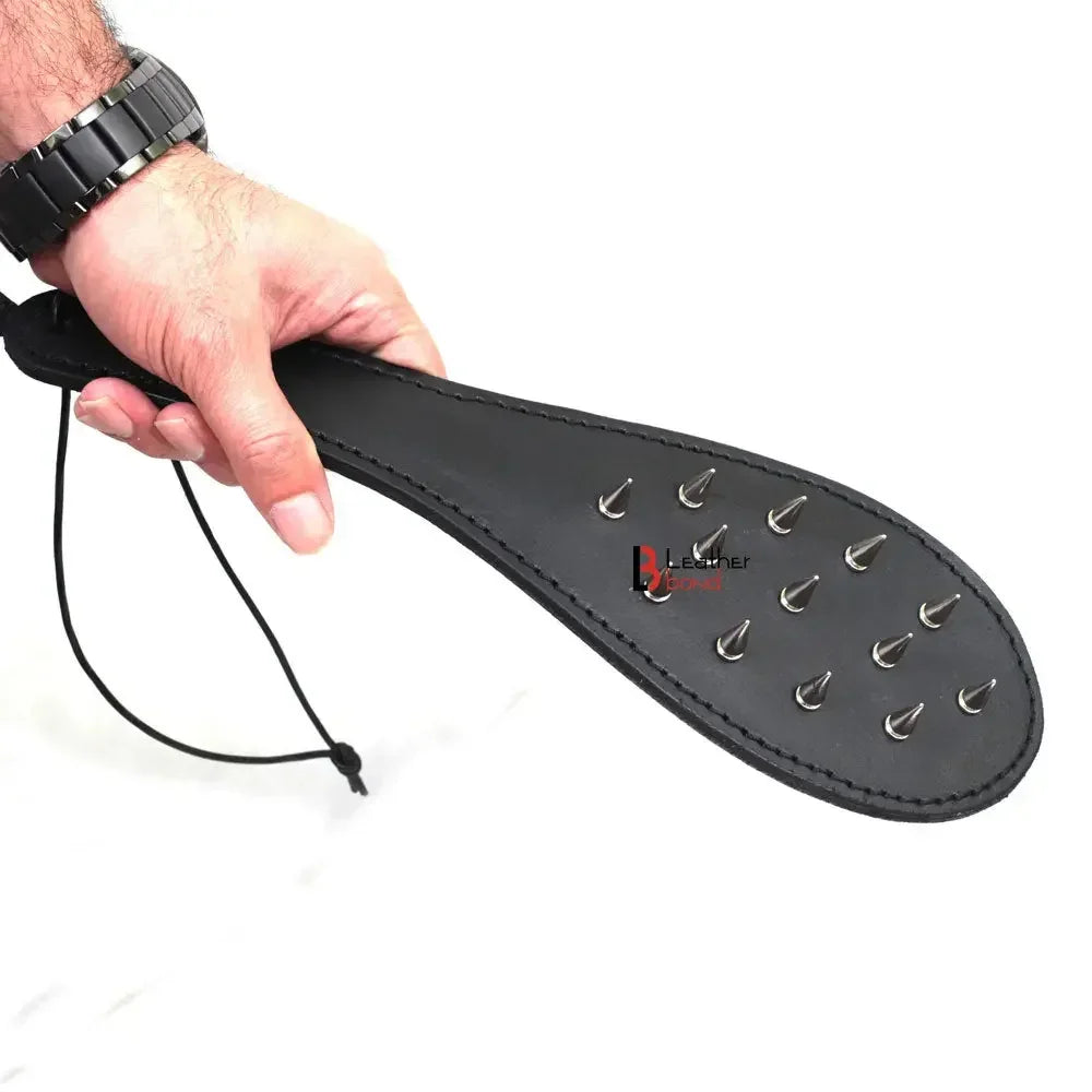 Real Cow Hide Belting Leather Paddle Slapper with Spikes Double Strap Thick & Weighty