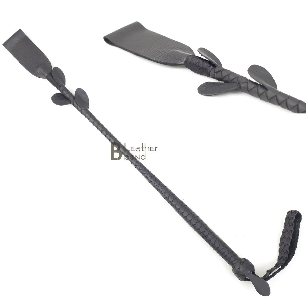 Real Cowhide Leather Braided Riding Crop Whip Fiber Core Inside | Handcrafted BDSM Impact Flogger
