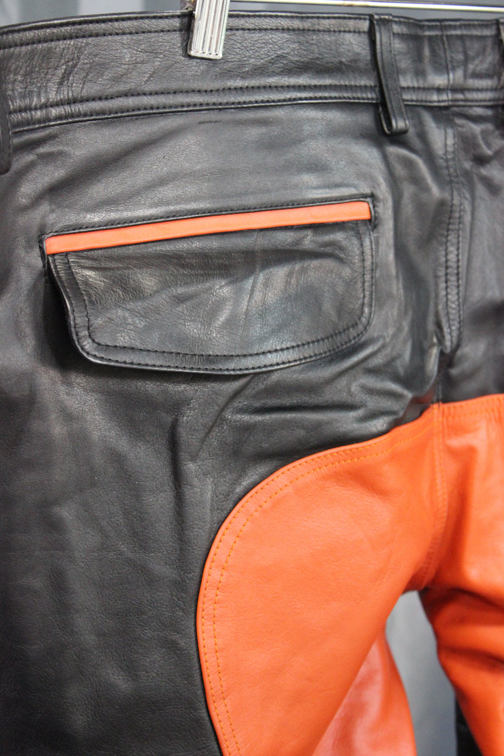 The Otter and The Fox Leather Formal Pants in Black with Orange Highlights