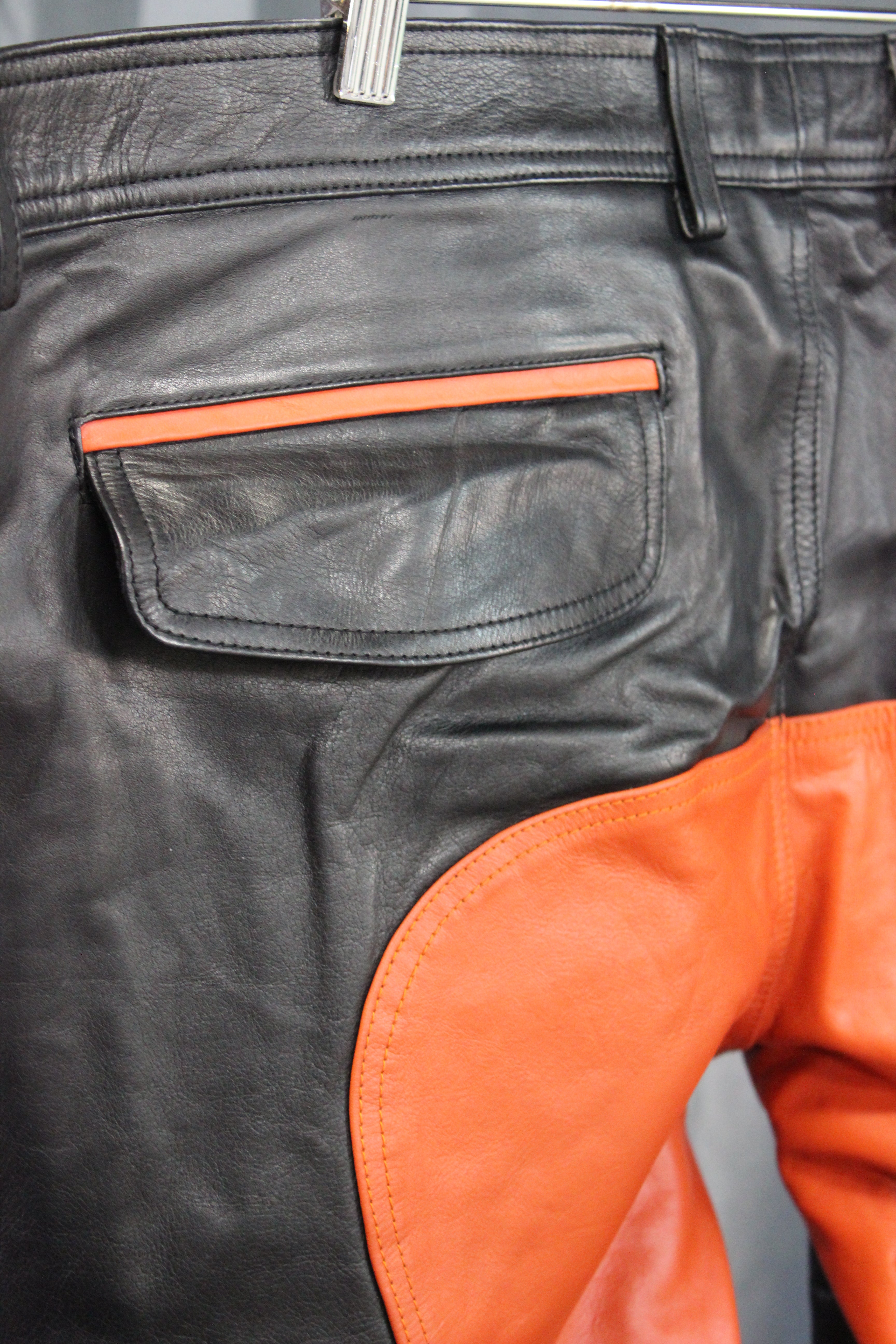 The Otter and The Fox Leather Formal Pants in Black with Orange Highlights