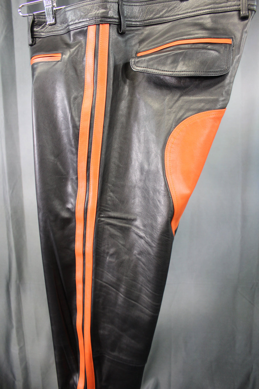 The Otter and The Fox Leather Formal Pants in Black with Orange Highlights