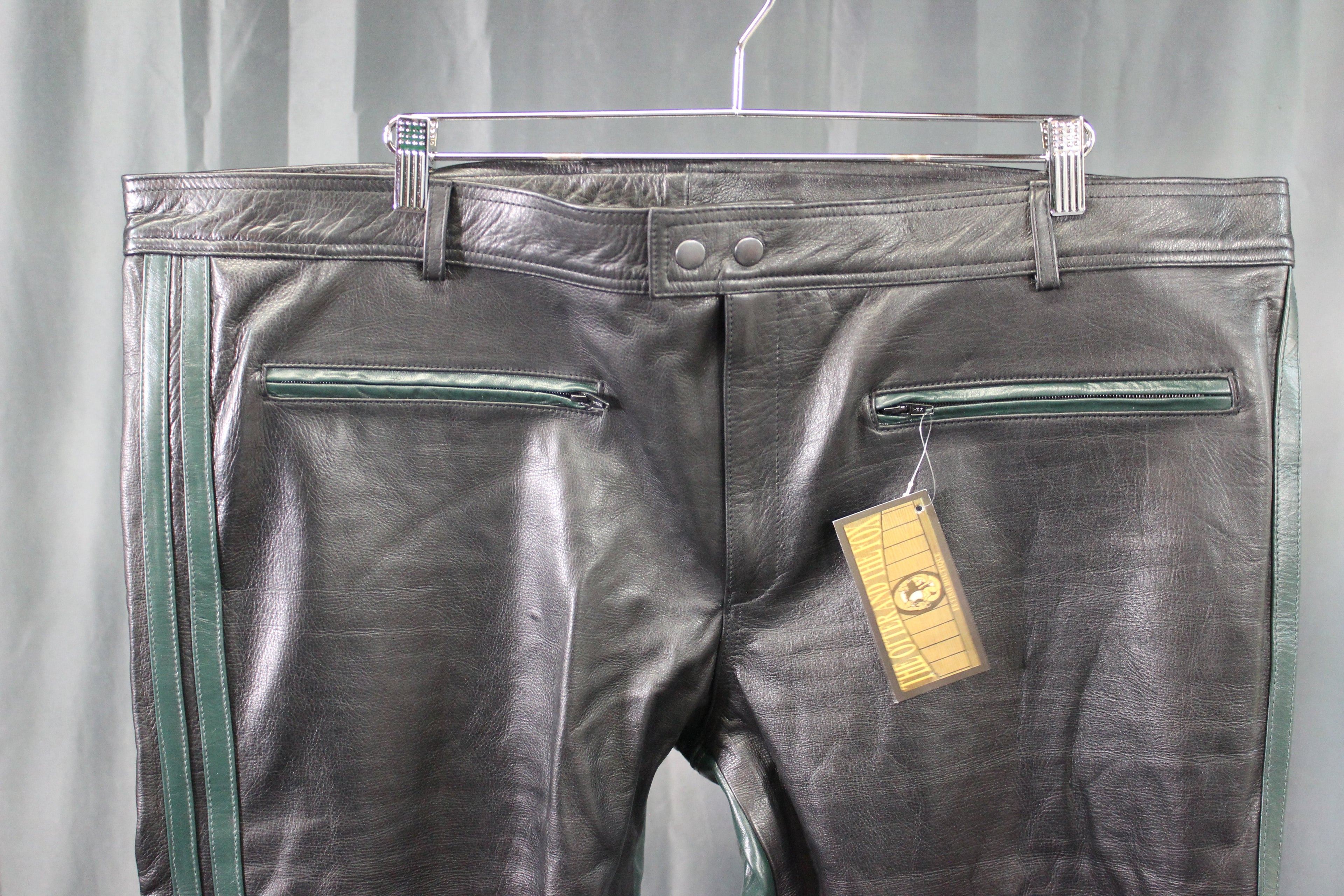 The Otter and The Fox Leather Formal Pants in Black with Hunter Green Highlights