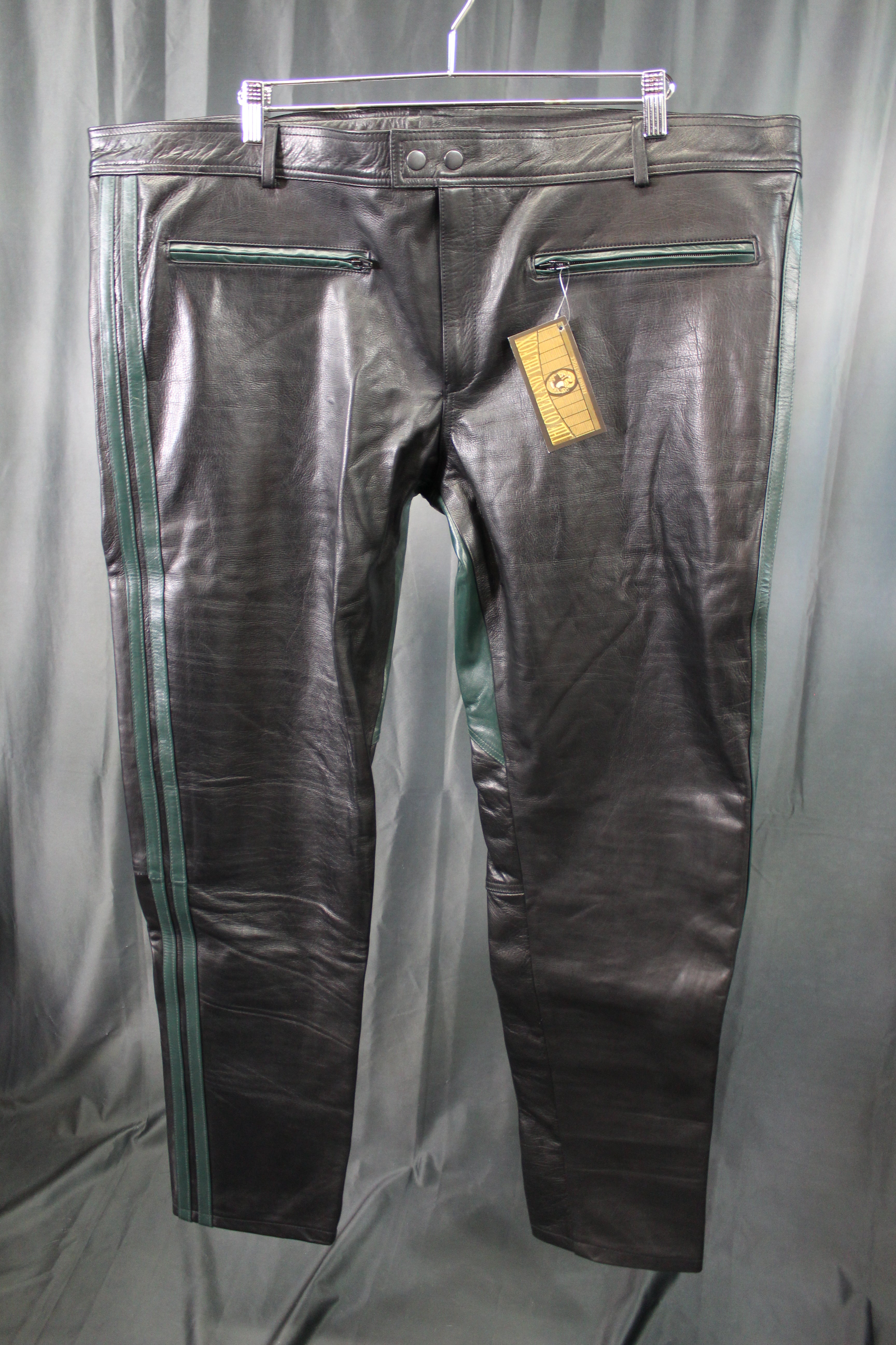 The Otter and The Fox Leather Formal Pants in Black with Hunter Green Highlights