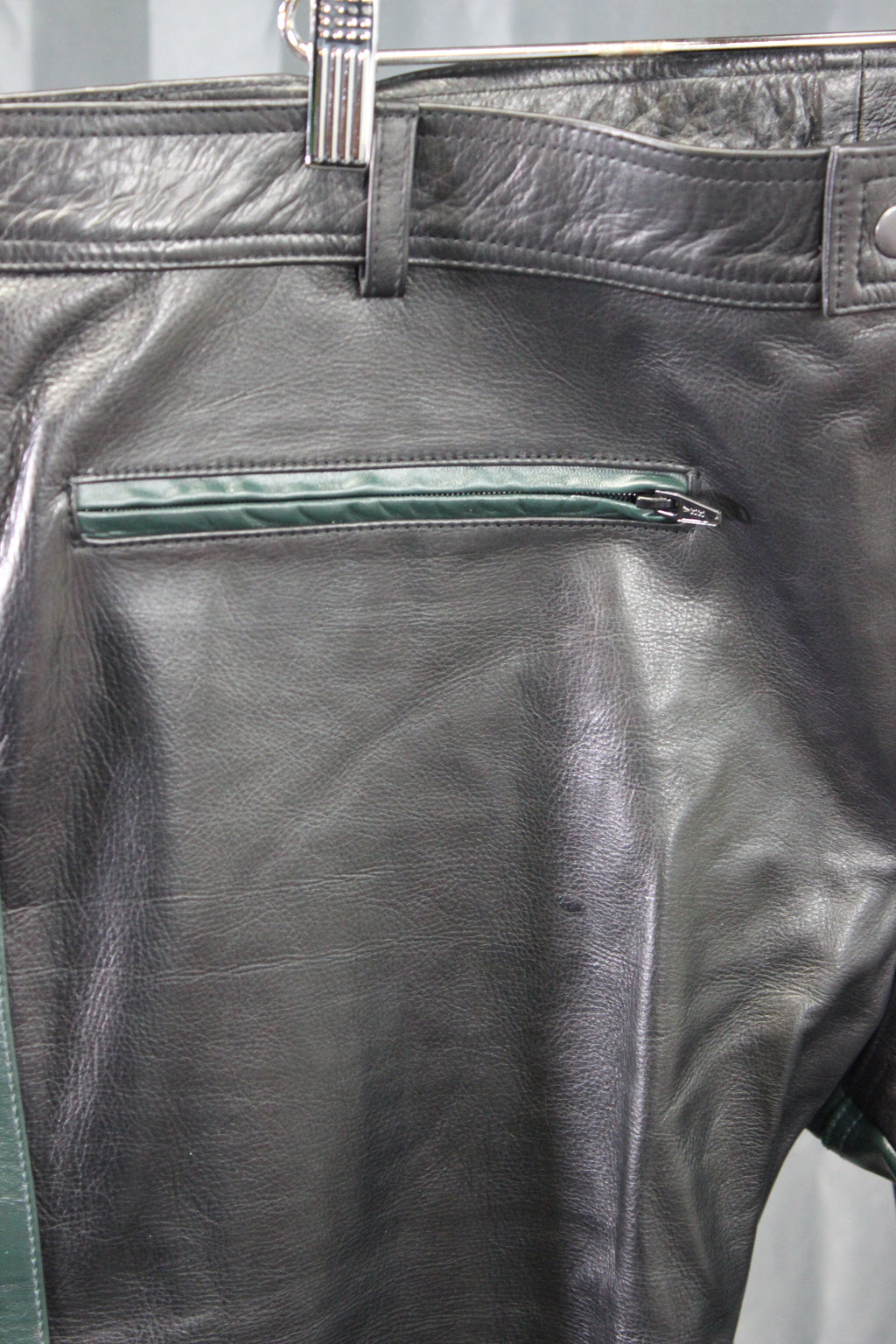The Otter and The Fox Leather Formal Pants in Black with Hunter Green Highlights