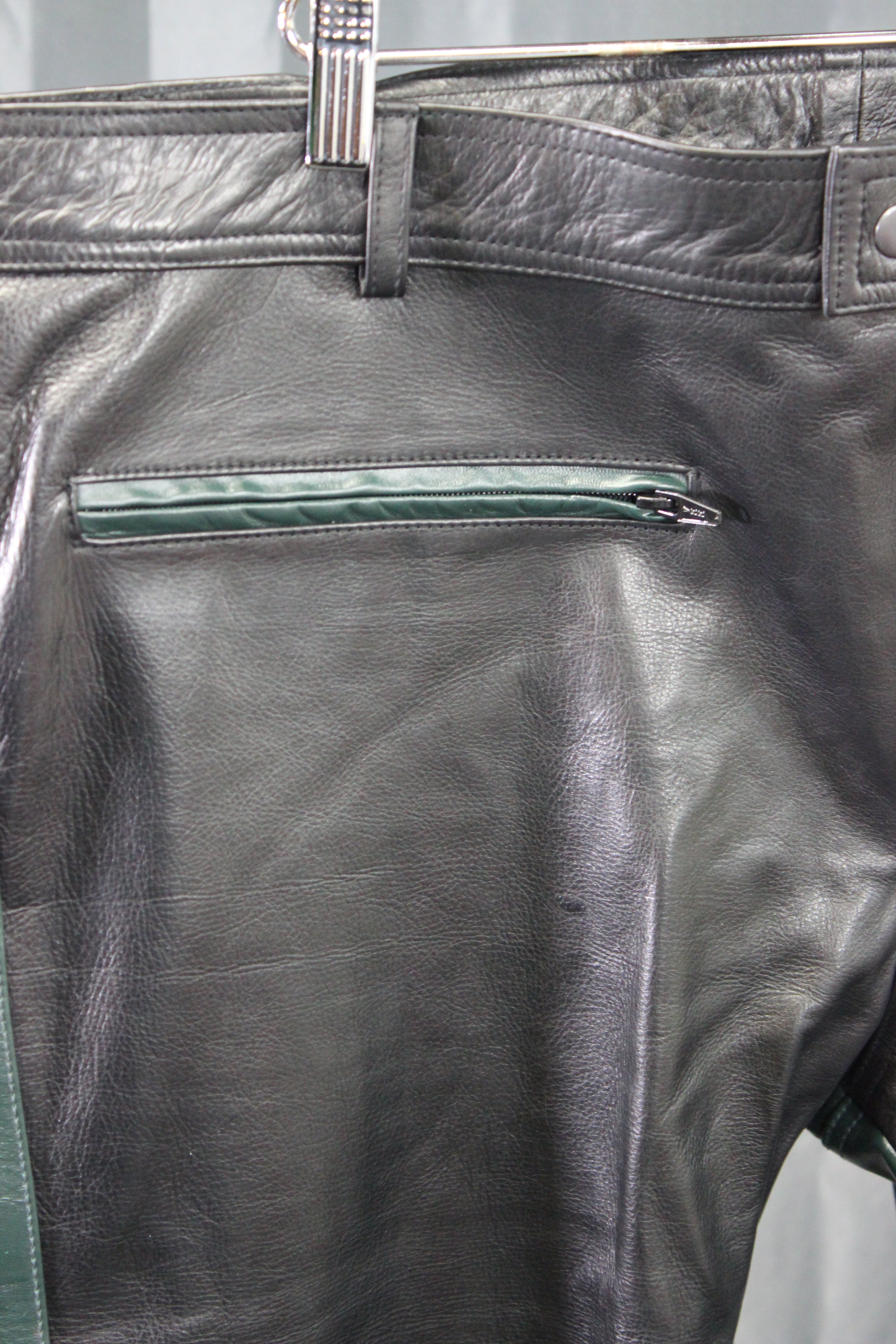 The Otter and The Fox Leather Formal Pants in Black with Hunter Green Highlights