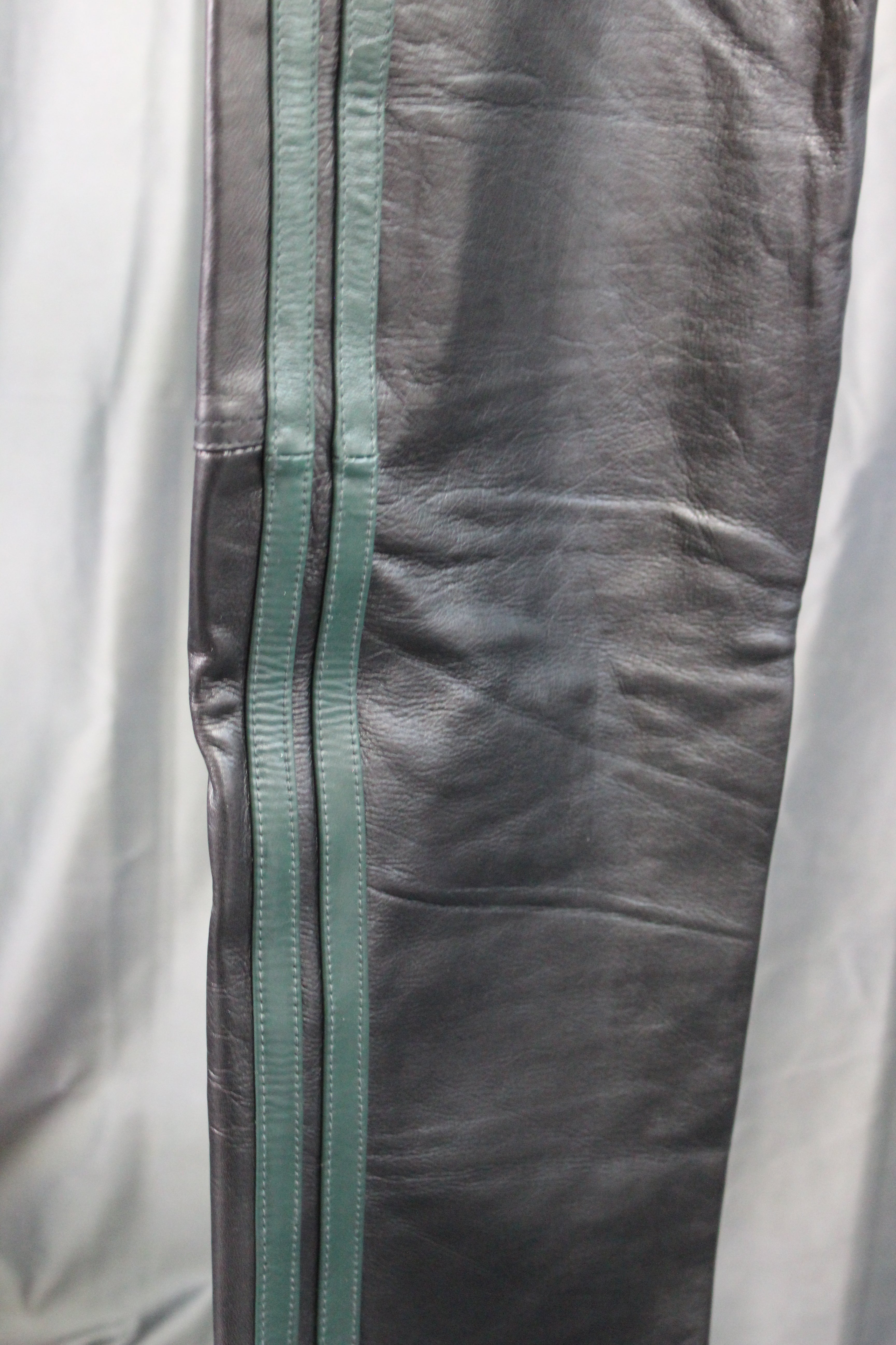 The Otter and The Fox Leather Formal Pants in Black with Hunter Green Highlights