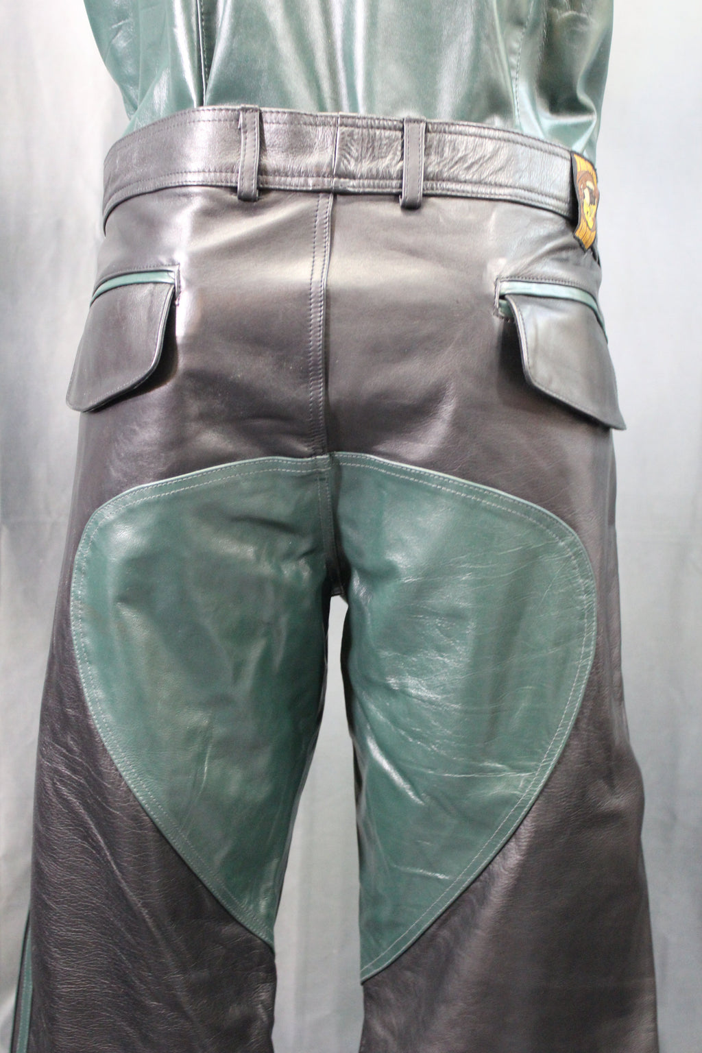 The Otter and The Fox Leather Formal Pants in Black with Hunter Green Highlights