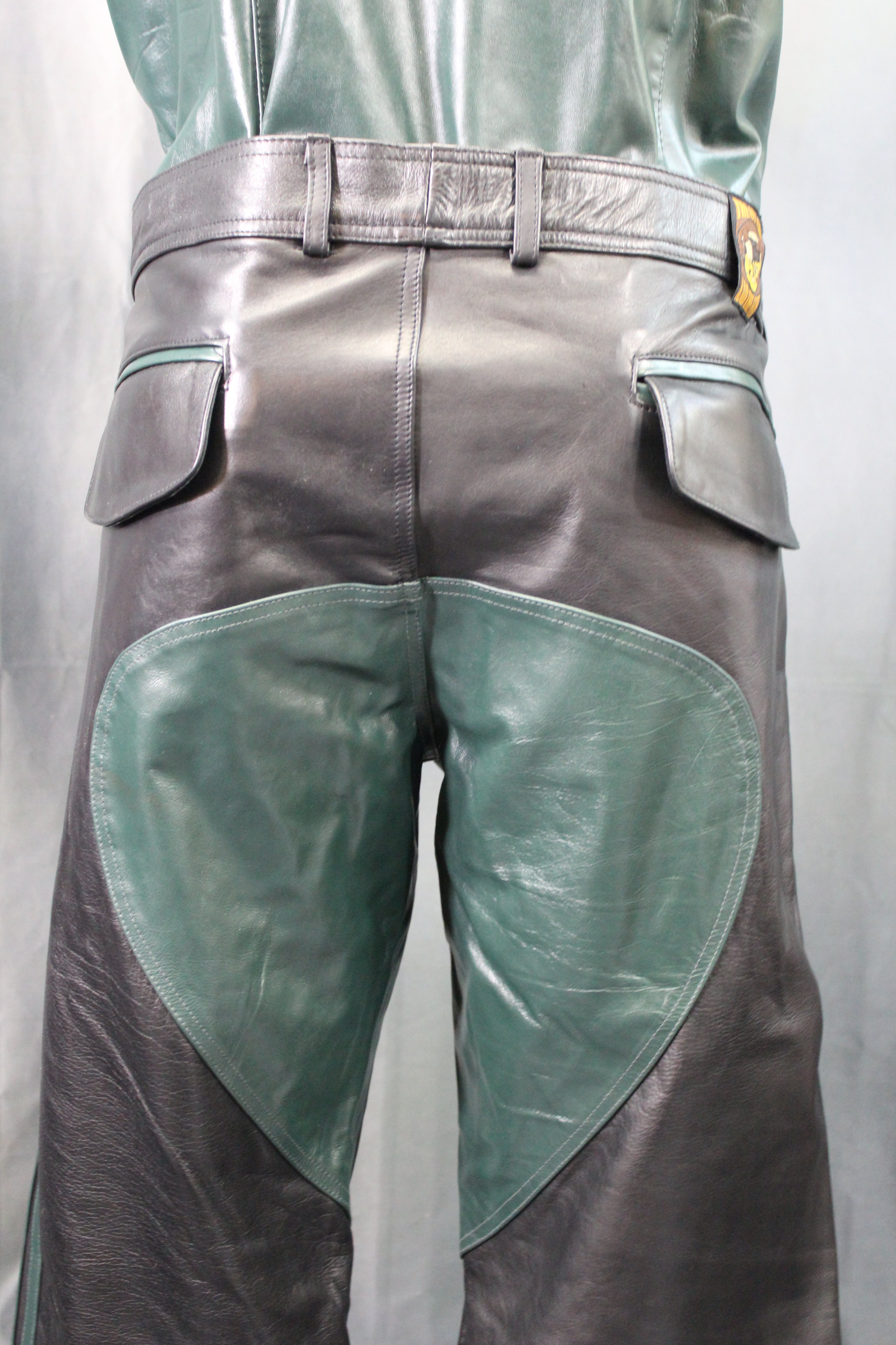 The Otter and The Fox Leather Formal Pants in Black with Hunter Green Highlights