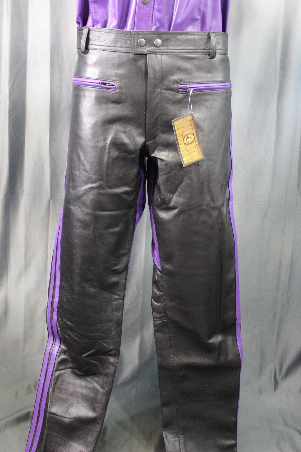 The Otter and The Fox Leather Formal Pants in Black with Purple Highlights