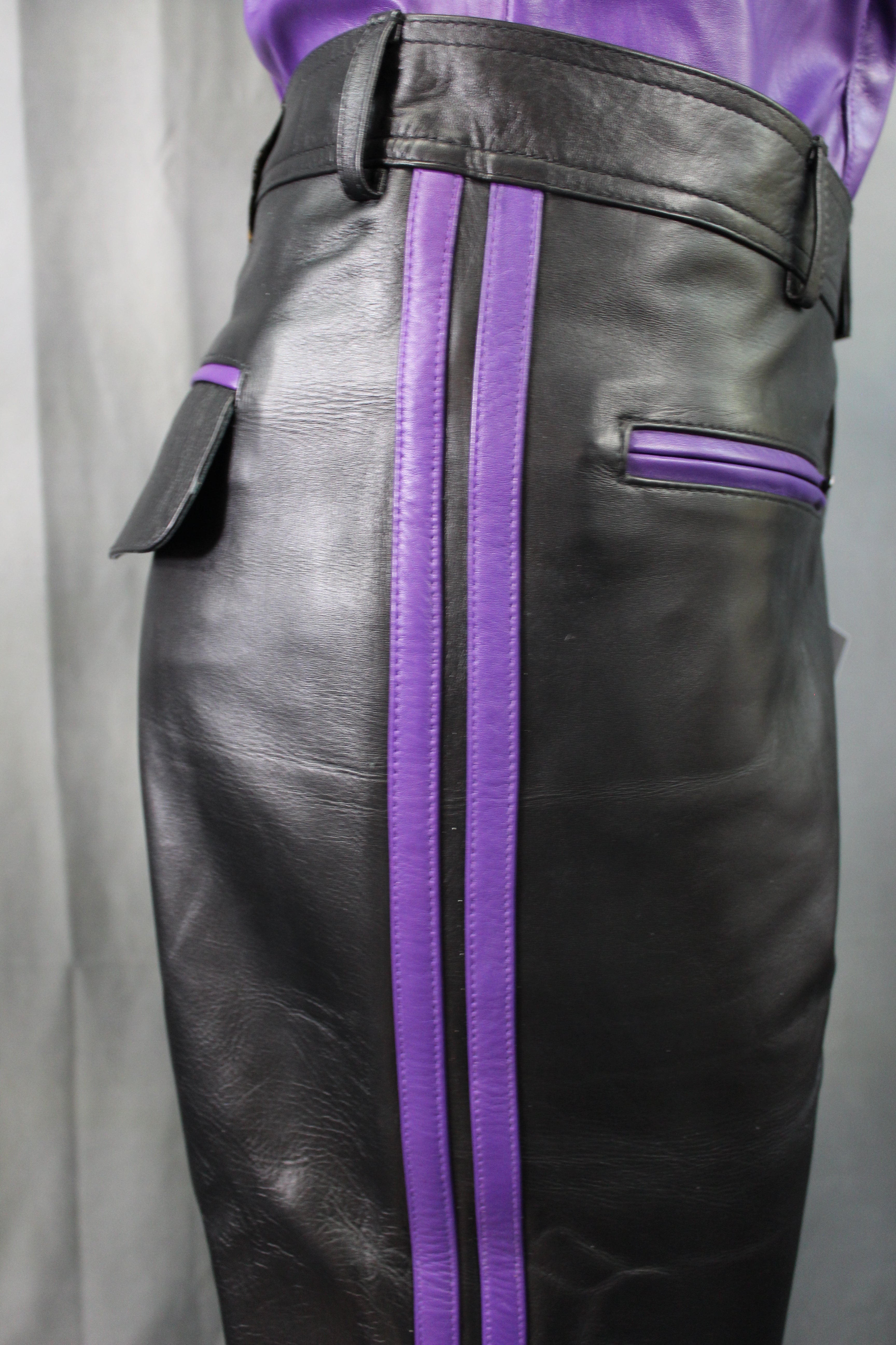 The Otter and The Fox Leather Formal Pants in Black with Purple Highlights